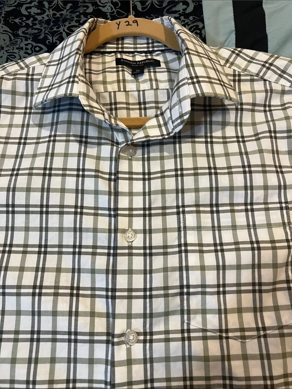 Banana Republic Men's Button-Down Plaid Shirt - White & Olive